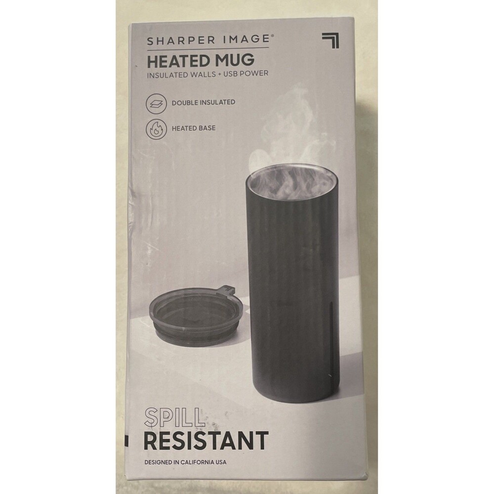Sharper Image Double Insulated Heated Travel Mug USB Powered Black 14 Oz New